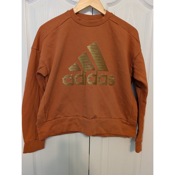 adidas Tops - ADIDAS cotton blend orange side snap shoulder drop sweatshirt sz S